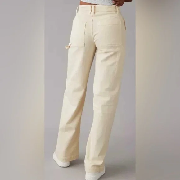 American Eagle AE Dreamy Drape Super High Rise Baggy Wide Leg Pant Stretch Cream - Picture 2 of 10